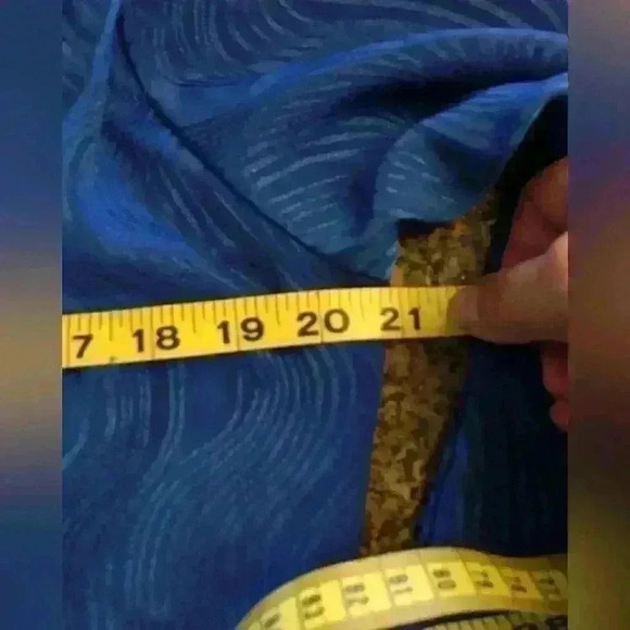 VTG 80s Blue Polyester Front Pleated Long Sleeve High Collar Blouse Women Large - Picture 9 of 9